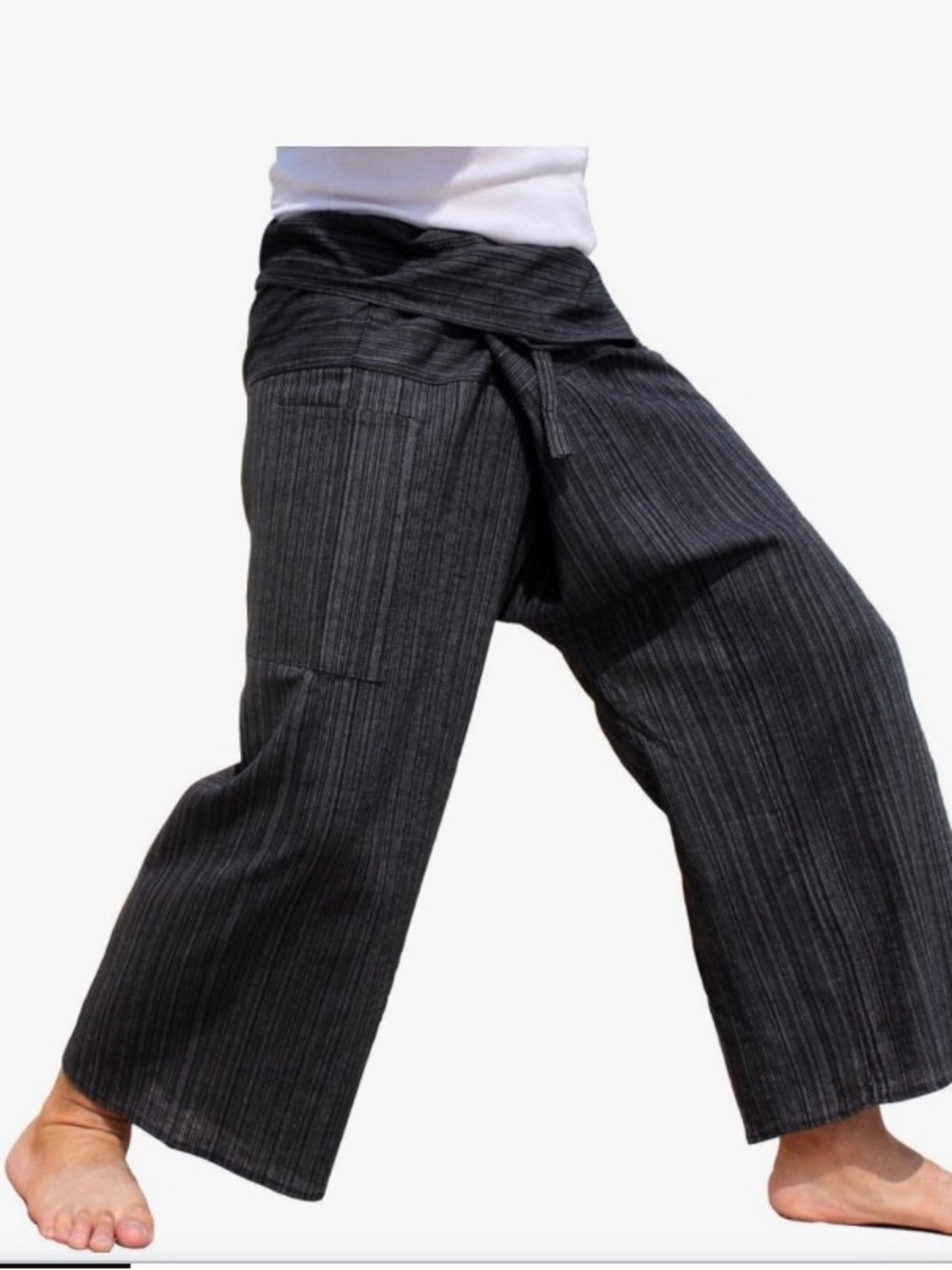NWOT black/grey striped Thai wrap unisex yoga pirate cotton hereme pants